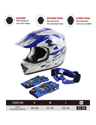 Casco Infantil SLMOTO Llama Azul + Gafas + Guantes