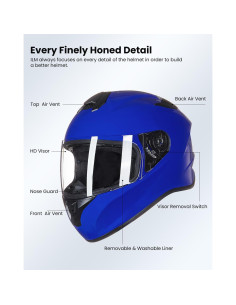 Casco de Moto ILM ST-06 Integral Azul Mediano con Ventilación 2