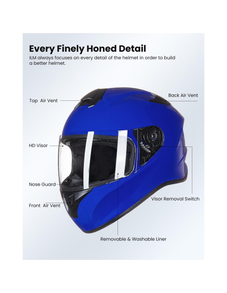 Casco de Moto ILM ST-06 Integral Azul Mediano con Ventilación