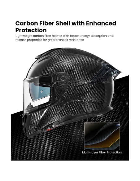 Casco de Motocicleta ILM 861C Fibra de Carbono Doble Visera S