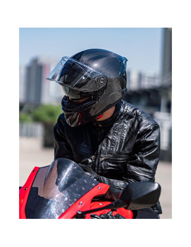 Casco de Motocicleta ILM 861C Fibra de Carbono Doble Visera S