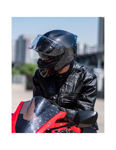 Casco de Motocicleta ILM 861C Fibra de Carbono Doble Visera S