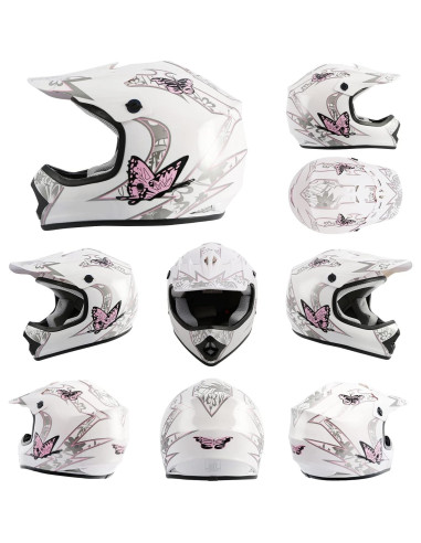 Casco TCMT OffRoad Niños Juvenil Pequeño Mariposa Rosa