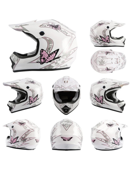 Casco TCMT OffRoad Niños Juvenil Pequeño Mariposa Rosa