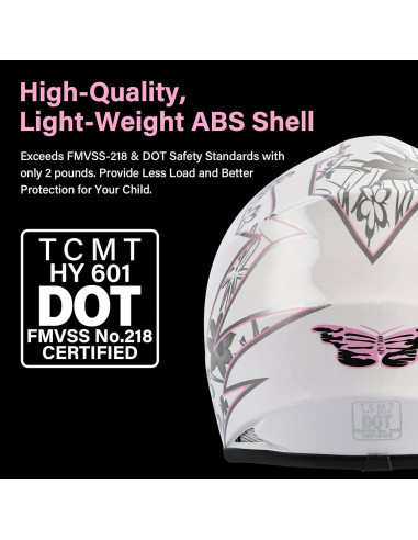 Casco TCMT OffRoad Niños Juvenil Pequeño Mariposa Rosa