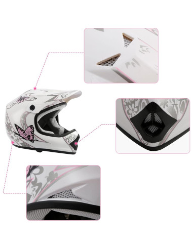 Casco TCMT OffRoad Niños Juvenil Pequeño Mariposa Rosa