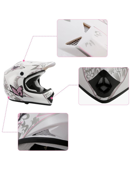 Casco TCMT OffRoad Niños Juvenil Pequeño Mariposa Rosa