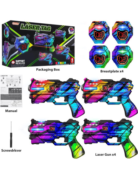 Juego de Laser Tag IVOXEX Set de 4 Pistolas y Chalecos Juego de Laser Tag IVOXEX Set de 4 Pistolas y Chalecos