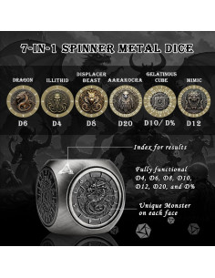 Dados Spinner 7-en-1 Haxtec de Metal para DND 2