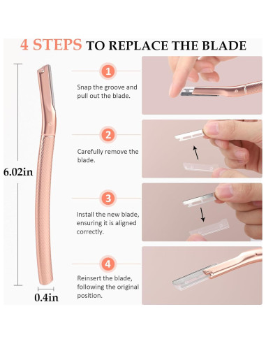 Rasuradora de Cejas Oro Rosa con 10 Cuchillas - Dermaplaning