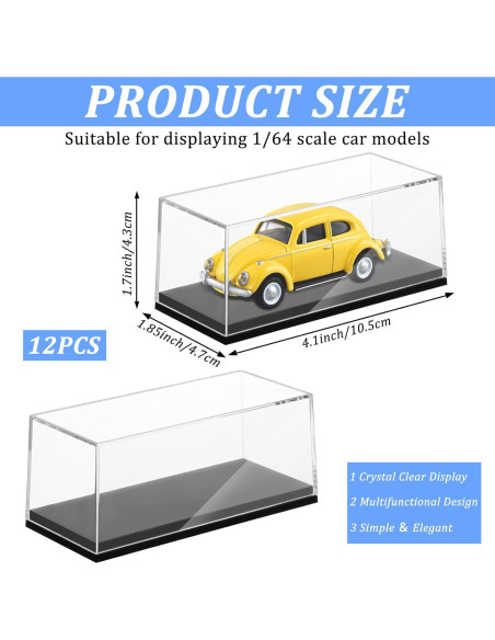 12 Cajas de Exhibición Acrílicas para Autos 1:64 Hlimior