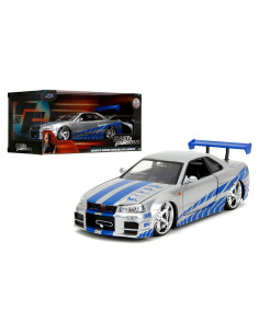 Coche de metal Jada Toys Nissan Skyline R34 1:24 Plata Azul