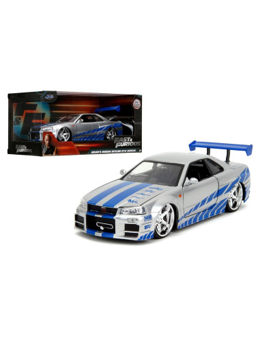 Coche de metal Jada Toys Nissan Skyline R34 1:24 Plata Azul