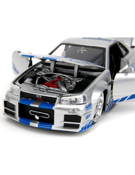 Coche de metal Jada Toys Nissan Skyline R34 1:24 Plata Azul