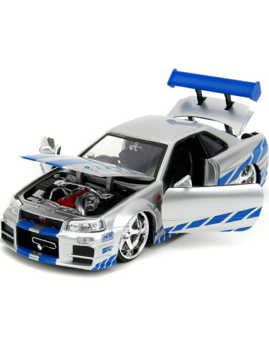 Coche de metal Jada Toys Nissan Skyline R34 1:24 Plata Azul