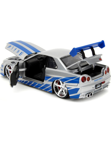 Coche de metal Jada Toys Nissan Skyline R34 1:24 Plata Azul