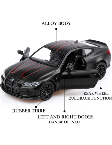 Coche de metal fundido BMW M4 escala 1/36 retroceso negro