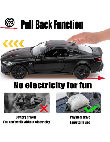 Coche de metal fundido BMW M4 escala 1/36 retroceso negro