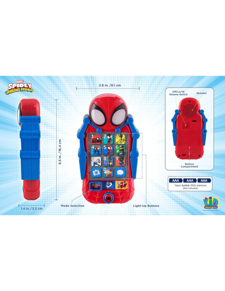 Teléfono Juguete eKids Spidey con Juegos Educativos 3 a 5 años