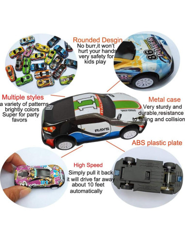 18 Coches de Carreras de Metal Himeeu 6,99 cm Retroceso