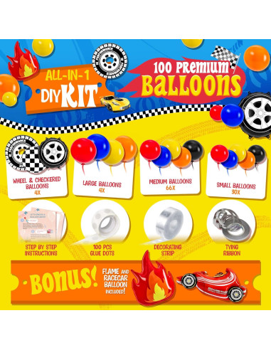 Kit Arco Globos Hot Wheels 100 Piezas Decoración Fiesta