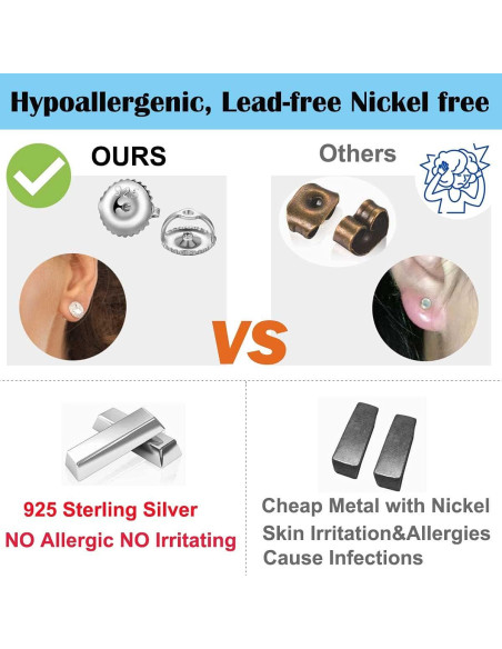 2 Pares de Respaldos de Aretes de Tornillo Kouley 6mm Hipoalergénicos