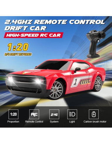 Coche RC Drift Jaming KF27 1:20 4WD Rojo con Luces LED
