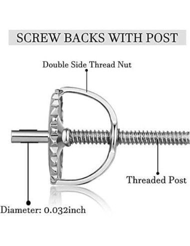 2 Pares de Respaldos de Aretes de Tornillo Kouley 6mm Hipoalergénicos