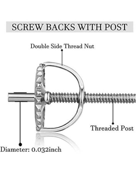 2 Pares de Respaldos de Aretes de Tornillo Kouley 6mm Hipoalergénicos