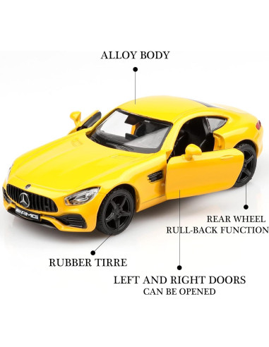 Coche de metal a escala 1/36 TOKAXI Mercedes AMG GTS amarillo