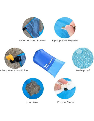 Manta de Playa Impermeable BRILLIRARE 279x216 cm a Prueba de Arena