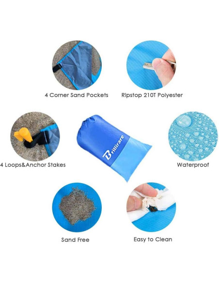 Manta de Playa Impermeable BRILLIRARE 279x216 cm a Prueba de Arena