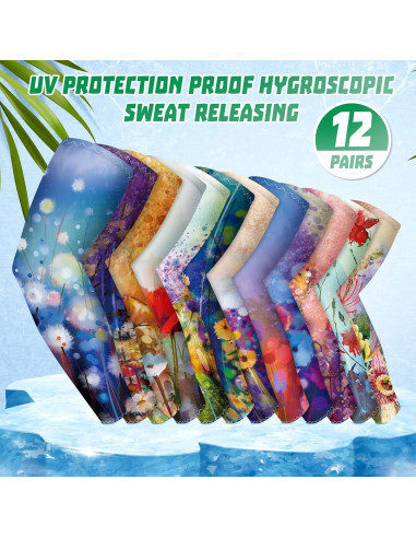 12 Pares de Mangas UV para Mujeres - Protección Solar 53cm