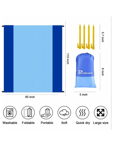 Manta de Playa Impermeable BRILLIRARE 279x216 cm a Prueba de Arena