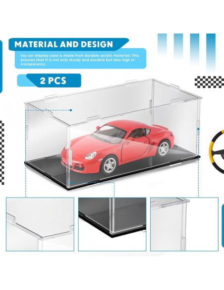 Caja de Exhibición Acrílica 2 Pcs 1:24 para Modelos de Coche