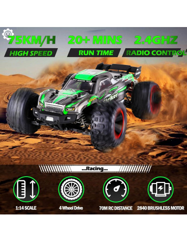 Coche RC 4x4 Yidedraw 1:14 75 km/h Todo Terreno Verde