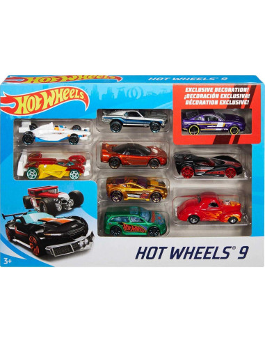 Paquete de 9 coches Hot Wheels 1:64 con vehículo exclusivo