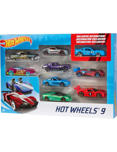 Paquete de 9 coches Hot Wheels 1:64 con vehículo exclusivo
