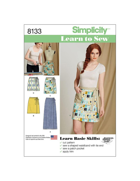 Kit de Patrón de Costura Simplicidad 8133 para Faldas Envolventes Tallas 6-18
