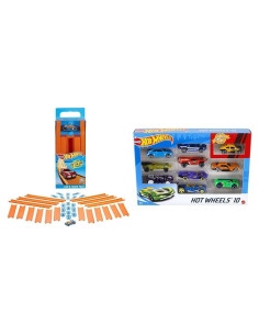 Pista Recta Hot Wheels Builder BHT77 con Coche 1:64 y 10 Vehículos