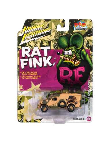 Coche Diecast Johnny Lightning Rat Fink Dodge WC54 1:64