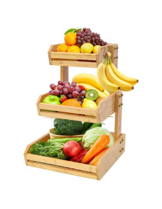 Soporte de Frutas de Bambú KISENG 3 Niveles Natural