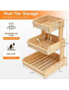 Soporte de Frutas de Bambú KISENG 3 Niveles Natural 2