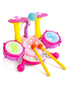 Juego de Batería para Niños HOMILY Rosa con Micrófono