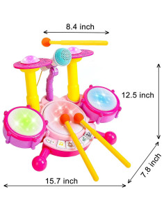 Juego de Batería para Niños HOMILY Rosa con Micrófono 2