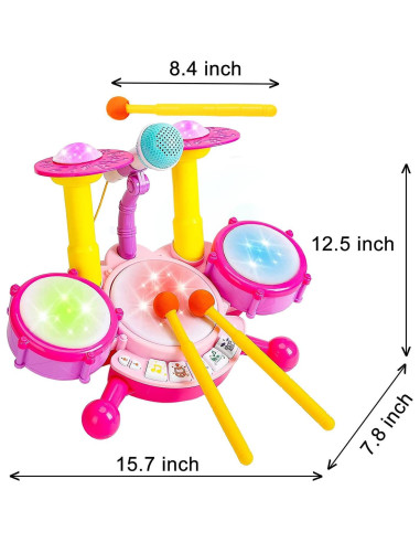 Juego de Batería para Niños HOMILY Rosa con Micrófono