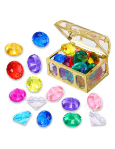 Cofre del Tesoro Pirata con 14 Gemas de Colores - Juguete de Buceo
