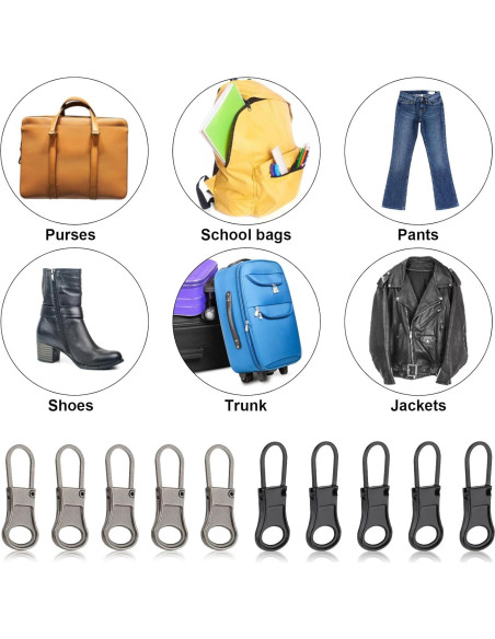 10 Piezas Tiradores de Cremallera Desmontables Ouligay