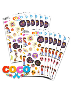 Stickers de Coco Disney para Niños - Paquete de 12 Hojas