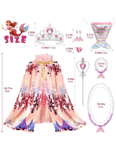 Conjunto de Disfraz de Princesa Sirena LIMIROLER 9 Piezas Conjunto de Disfraz de Princesa Sirena LIMIROLER 9 Piezas